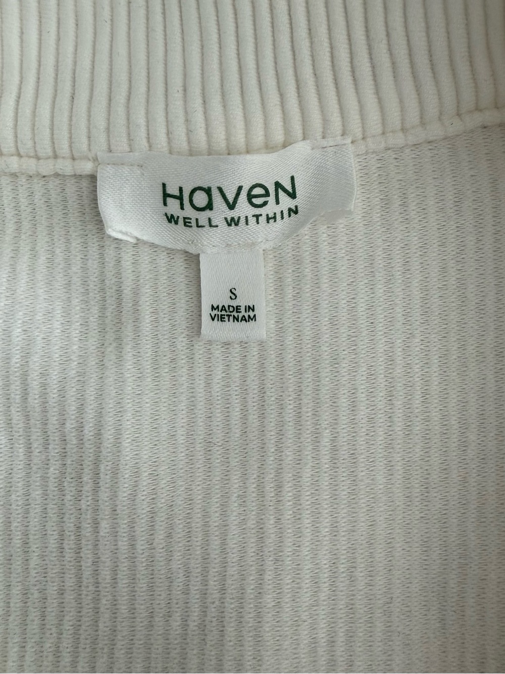 Haven Well Within Women's Ivory White Cotton Ribbed Half-Zip Pullover Hoodie - Picture 5 of 10